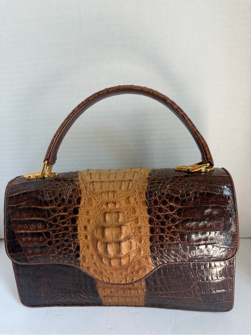 Haesed Crocodile Brown Two-Tone Top Handle